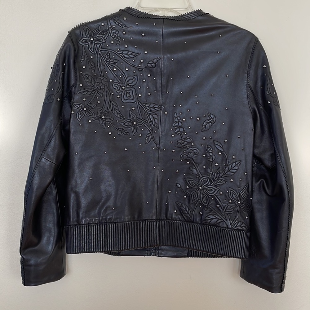 Collarless Leather Jacket - image 2